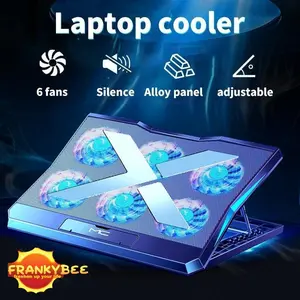 ErgoStand Dudukan Laptop & Bantalan Pendingin 6 Fans LED 14cm Internal Adjustable Height 9-17 Inci Kipas Senyap 15dBA Port USB 4+Mini USB 1 Karet Anti-Selip Aksesoris Komputer Besi Pad Computer