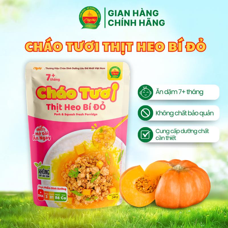  Cháo Tươi Cây Thị Thịt Heo Bí Đỏ 240g | Cháo Tươi Ăn Liền Cung Cấp Dinh Dưỡng Cần Thiết Từ 7M+ và Người Lớn 