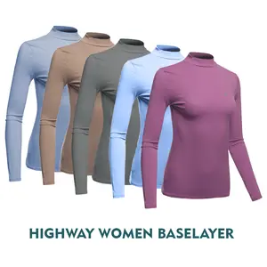 HIGHWAY Baselayer Wanita Kompresi Pakaian Yoga Aerobik Senam Lengan Panjang Olahraga Sport