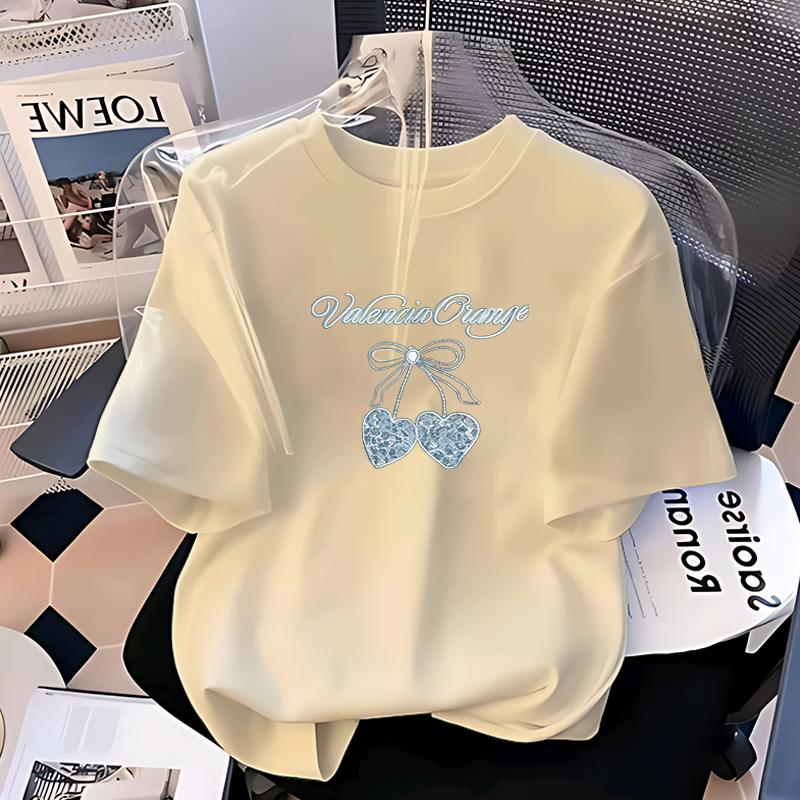 A0385 Bán chạy mùa Áo thun tay ngắn in họa tiết học sinh cao cấp chất liệu cotton nguyên chất 2025 mùa hè phong cách Hàn Quốc hợp thời trang Quần áo nữ thoải mái khi mặc