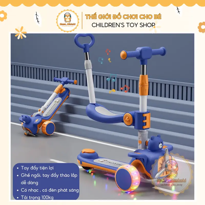 Xe Trượt Scooter 3in1 Cao Cấp Cho Bé Có Nhạc Đèn, Trọng Tải 100kg 8