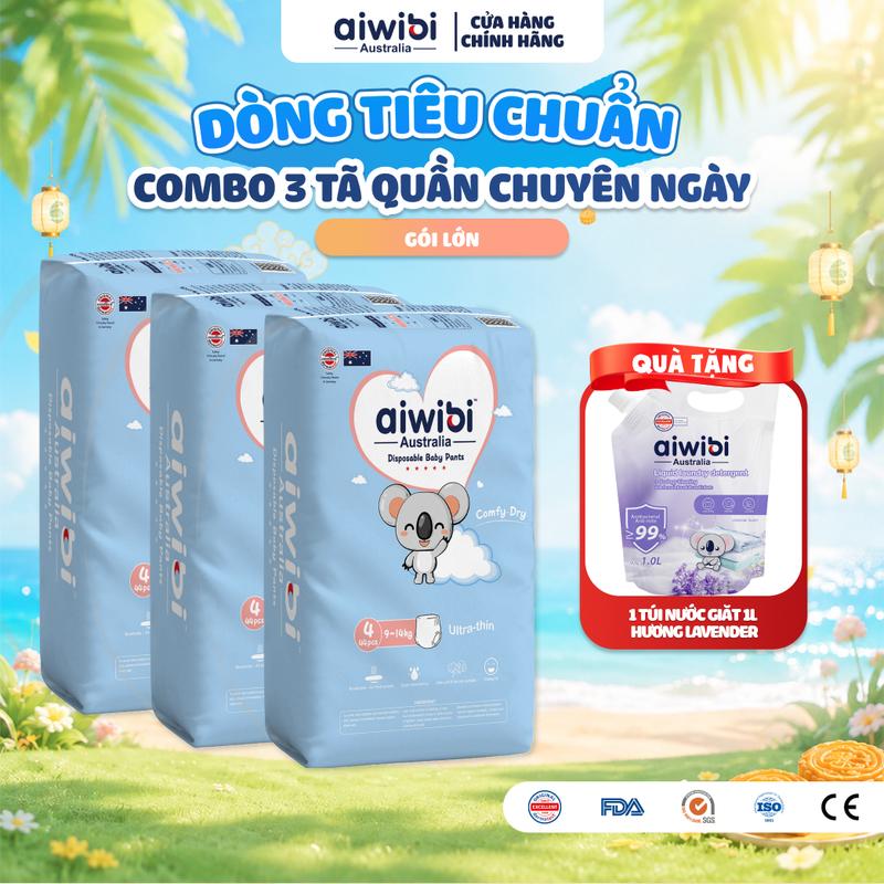 Tã/Bỉm Quần Aiwibi Tiêu Chuẩn Cho Bé Thoáng Khí, Thấm Hút Nhanh - Gói Lớn M/L/XL/XXL