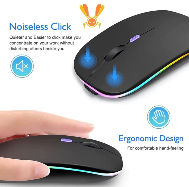 COD FLIESTRONIC Mouse Bluetooth / Mouse Wireless / Mouse Nirkable Rechargerable LED Colorfull Komputer 1