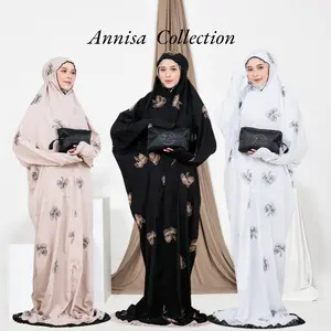 Annisa-Mukena Terusan Bordir Dewasa Motif Camellia Terbaru Mukenah Lajuran Bunga Cantik Lembut Muslim Wanita