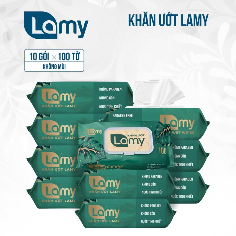 [MALL] Khăn Giấy Ướt LAMY Combo 10 gói - Không cồn không parabens cao cấp Cho Bé