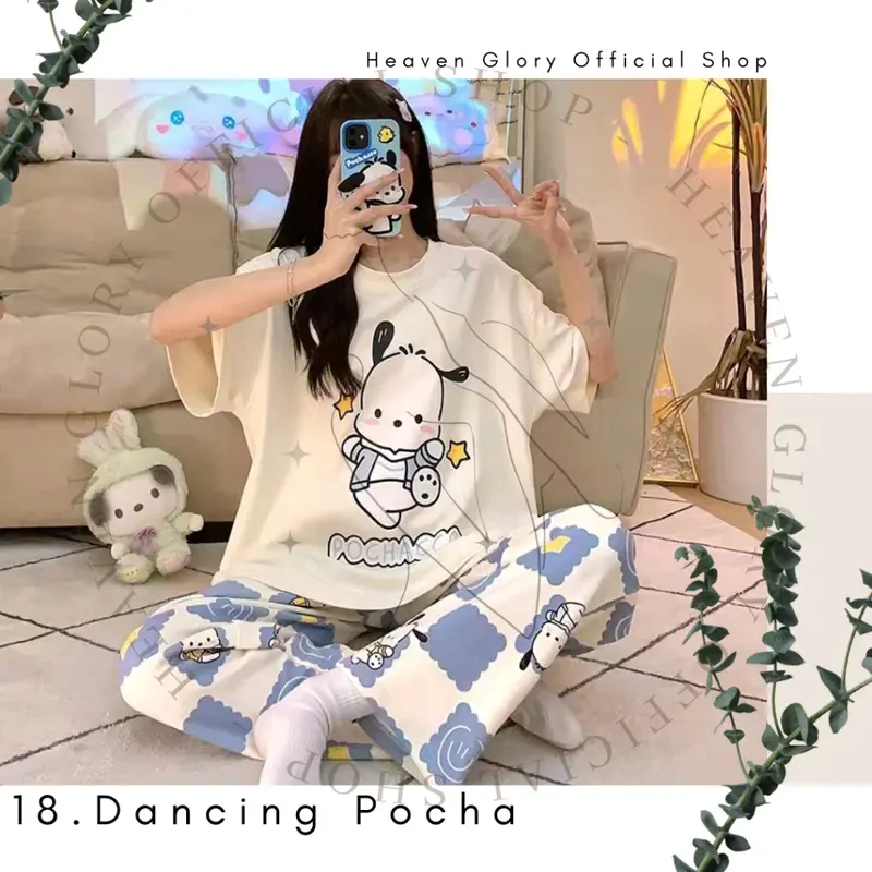 Glory Baju Tidur Wanita Lengan Pendek Celana Panjang | Piyama Pajama | Baju Tidur Set | Baju Rumah Set | Piyama Wanita Set Fit Dewasa 1