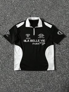 Camisa tipo polo de hombre con parches y cierre a medio pecho, estilo de carreras y diseño moderno, perfecta para uso diario o único