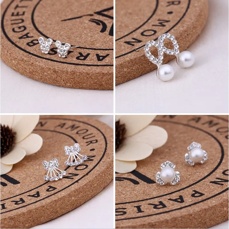 Anting korea Mutiara Pejantan Kristal Fashion Hati Anting Mutiara Kristal Stud Anting Pesona Zirkon