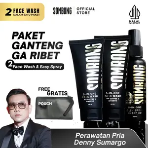 DUO SOMBONG Ganteng Ga Ribet 5-in-1 Face Wash Pria + Sunscreen Spray with SPF 30 Sunscreen Skincare