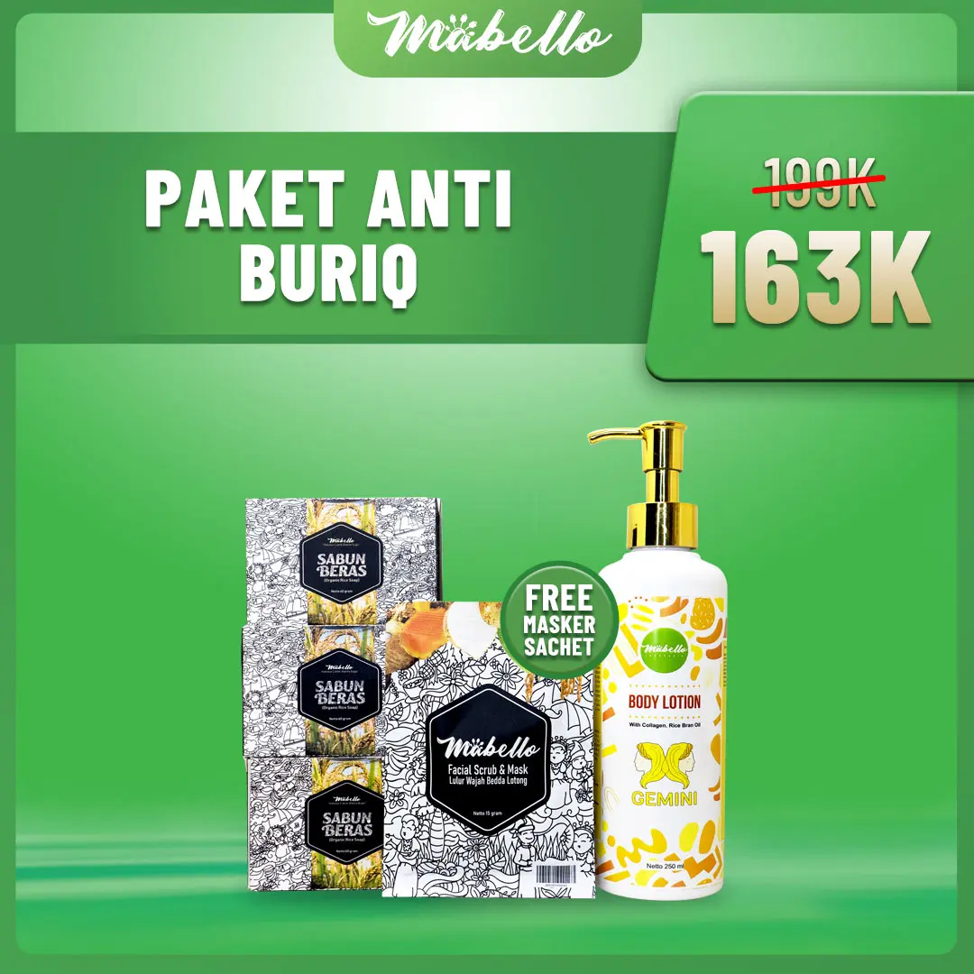 Mabello Paket Anti Buriq/Bodylotion/ Soap  Beddalotong/  mencerahkan Tubuh/ Perawatan badan/ Scrub