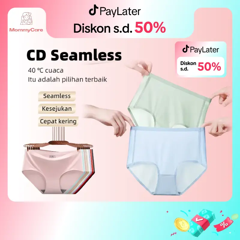 3-5PCS Celana Dalam Seamless Tanpa Jahitan Anti Nyeplak Fashion Es Sutra CD Pinggang Tengah Wanita Dewasa 810 Pendek Katun