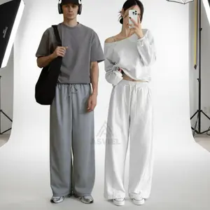 Asviel Celana Baggy Unisex Highwaist Premium Soft Fleece Hitam Basic Casual dengan Pola Longgar & Pinggang Full Karet untuk Jalan-jalan & Olahraga - Panjang Nyaman Serut Wanita