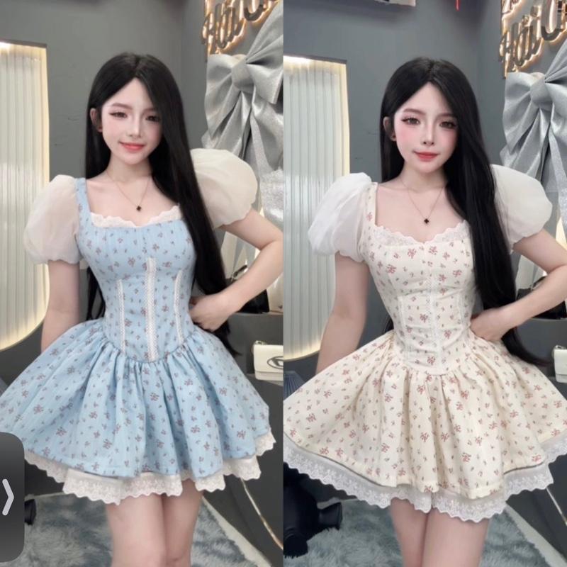 Đầm xoè ngắn tay bồng hoa nhí phối ren 4 lớp KÈM QUẦN kho sỉ hải chuyền Đ399