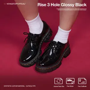 Voyagstuffofficial - Rise 3 Hole Black Glossy Shoes Wanita