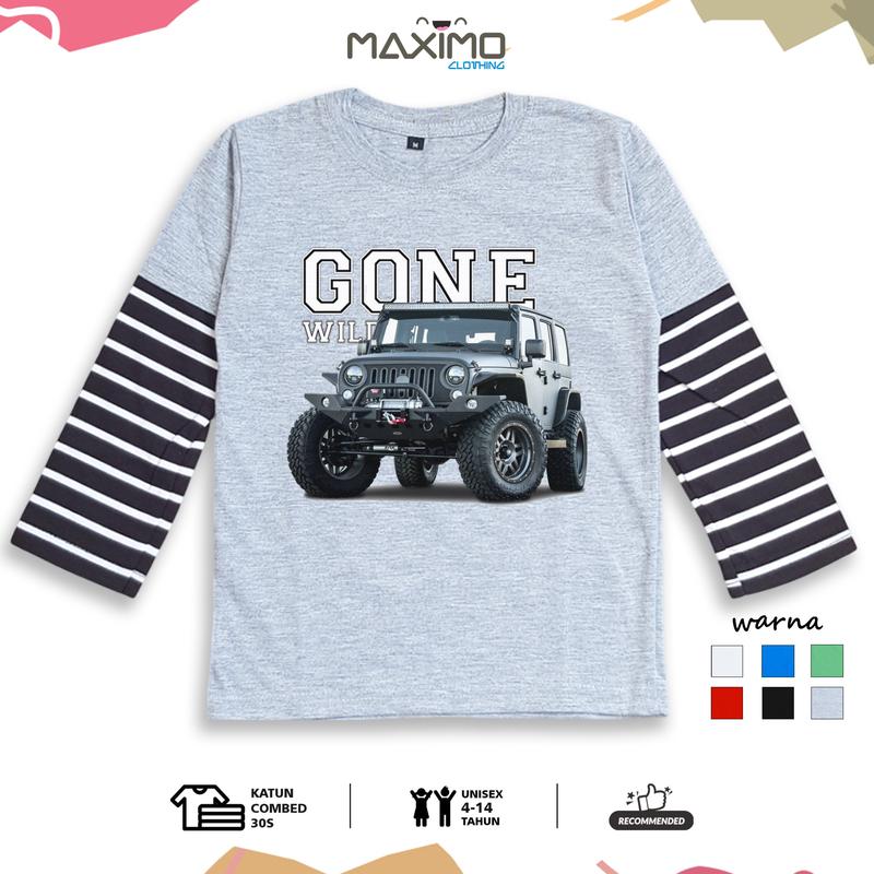 Kaos Baju Anak Gone Wild Car Tangan Panjang Strip Salur Usia 4-12 Tahun Bahan Cotton Combed 0