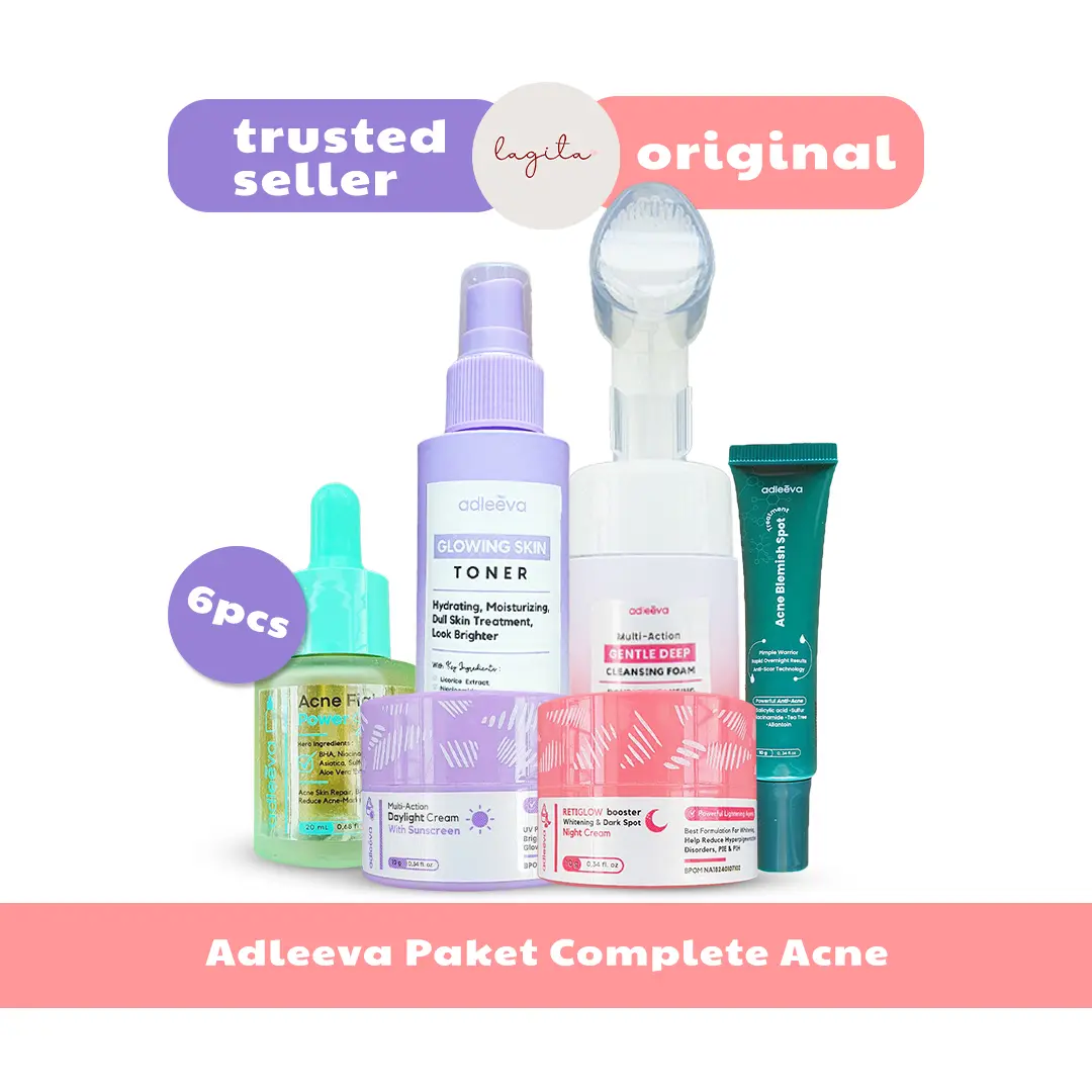 Adleeva Skincare Official Paket Acne Complete Mengatasi Jerawat dan Mencerahkan Kulit Kusam Isi 6 Pcs
