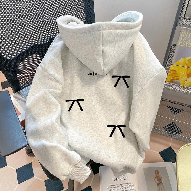 Áo Khoác Nỉ Hoodie Zip Nữ NƠ ENJOY Xinh Xắn Form Rộng Khóa Kéo Nón To 2 Lớp Có Túi Trong