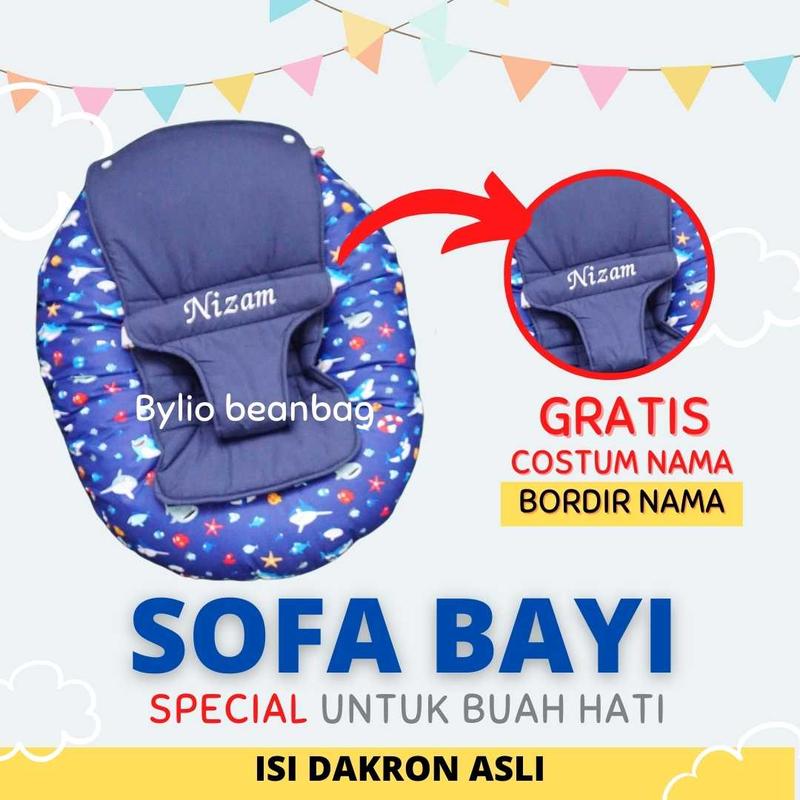 Product Introduction of GRATIS CUSTOM NAMA BAYI | SOFA BAYI MOTIF KARAKTER BAHAN CVC  GRATIS BANTAL MAHKOTA DAN ADA TAS MIKA 1
