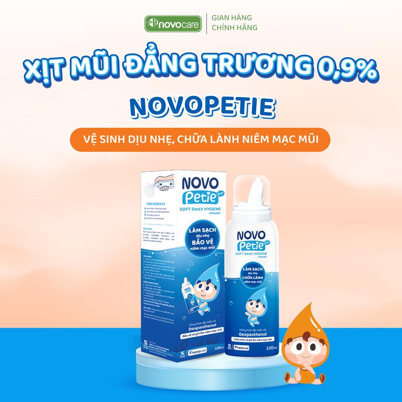  Xịt Novopetie 0,9% nước muối sinh lý rửa mũi hàng ngày dưỡng ẩm bảo vệ mũi giảm sổ mũi ngạt mũi 100ml 