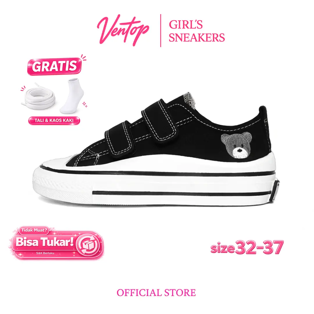 VENTOP Sepatu Sneakers Anak Perempuan Perekat Simpel Low Abu
