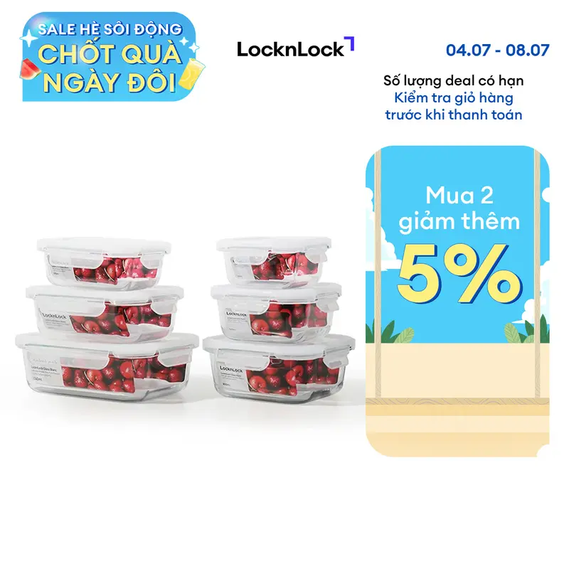 Hộp đựng thực phẩm thủy tinh LocknLock Blanc glass food container chia ngăn hoặc không chia ngăn, nắp cài 4 khóa, dùng được trong lò vi sóng 0