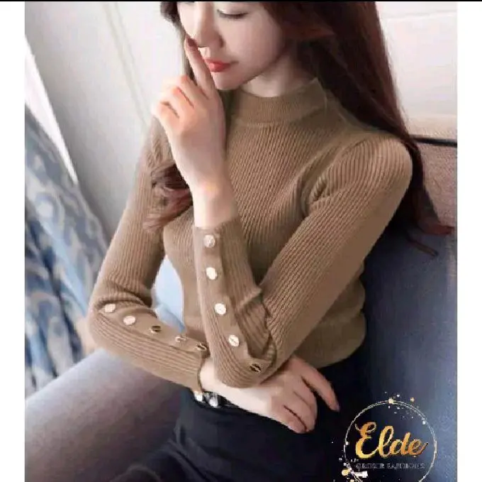 SWEATER BAJU RAJUT INNER MANSET WANITA inara motif kancing turtleneck korean style Atasan Wanita Knitwear Soft Panjang 0