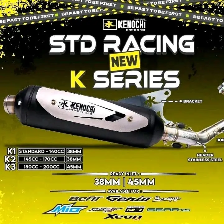 KNALPOT STANDAR RACING KENOCHI TYPE NEW K SERIES BLACK MIO BEAT SCOOPY GENIO MIO-J MIO-M3 XEON-RC VARIO SPIN 0