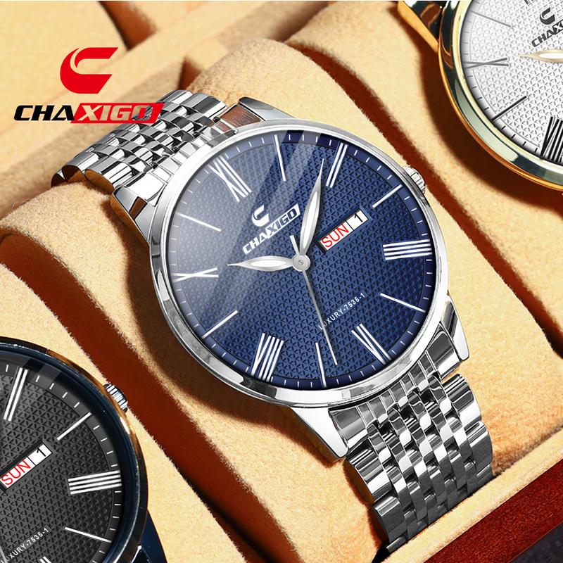  Đồng Hồ Nam CHAXIGO Thời Trang Sang Trọng Không Thấm Nước Lịch Đôi Đồng Hồ Thạch Anh Dạ Quang Thép Không Gỉ Chống Sốc Phong Cách Doanh Nhân 7535-1 Titan 