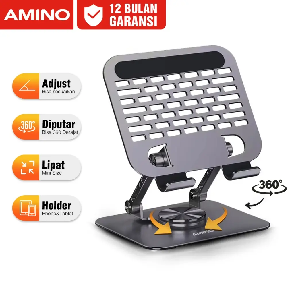 AMINO Tablet Stand Holder Foldable 360 Rotatable Laptop Stand Holder Multifunction Aluminum Alloy Untuk Tablet Phone / Universal Tablet Desktop Stand Di Lipat
