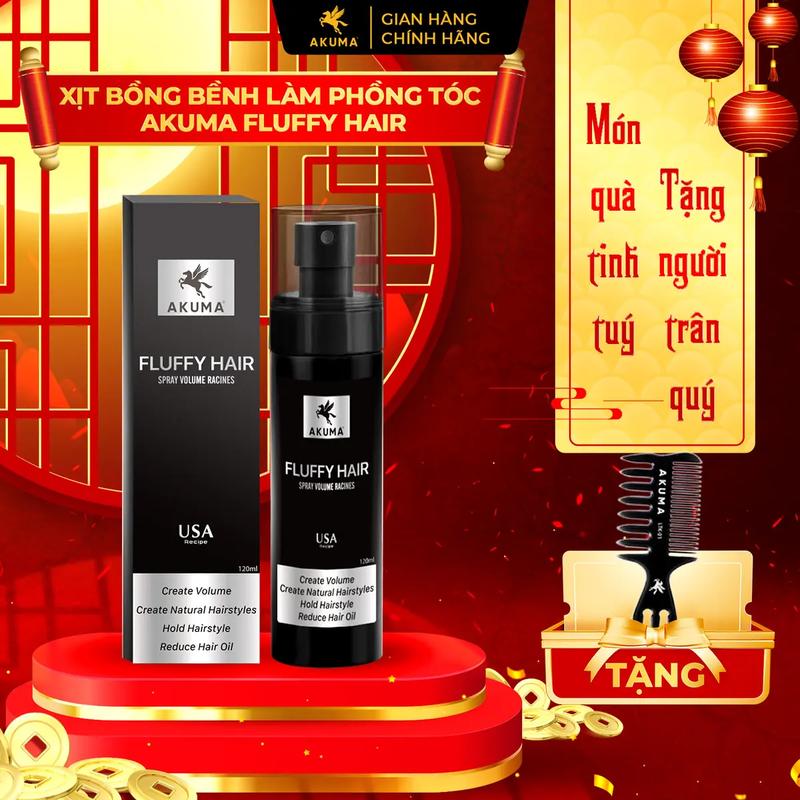 AKUMA Xịt Bồng Bềnh Fluffy Hair 120ml - Tạo Độ Phồng Giữ Nếp Tóc Nhẹ Nhàng Kiểm Soát Dầu Giảm Bết Thích Hợp Cho Mọi Kiểu Tóc Nam Nữ