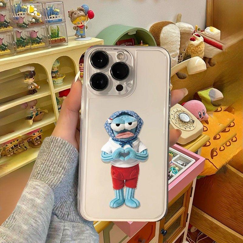 Giá phúc lợi siêu tốt Vỏ ốp lưng trong suốt TPU khoét lỗ chính xác Họa tiết con cá đeo khăn hoa giơ tay tỏ tình Chống oxy hóa chống bụi ôm sát khung máy Phù hợp tất cả các dòng máy Iphone