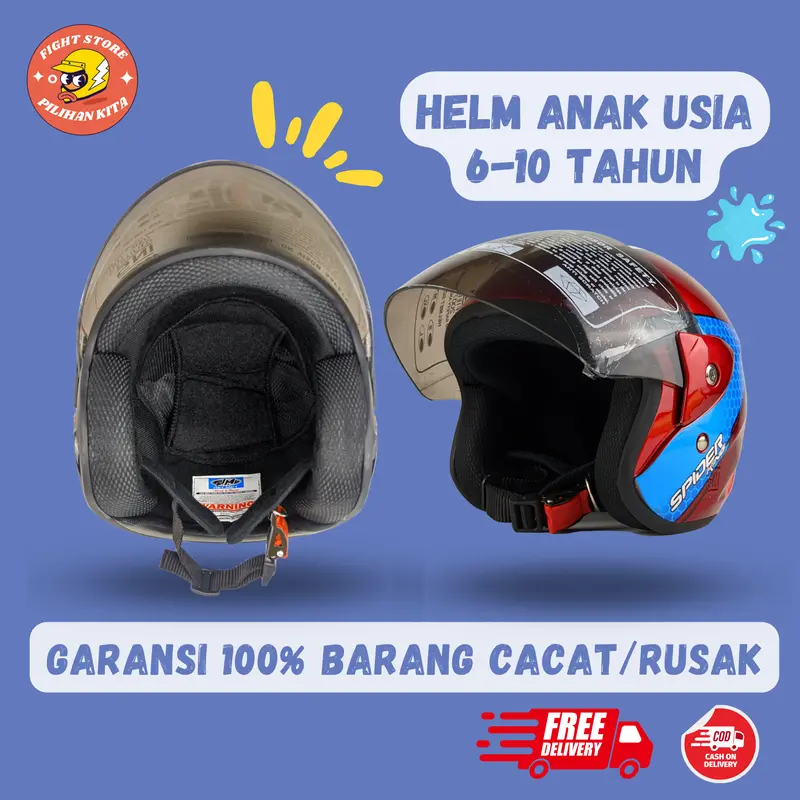 Helm Anak Junior SNI Original JM Motif Spiderman Usia 3-7 Tahun - Motorcycle, Half Face, Smoke Visor 2