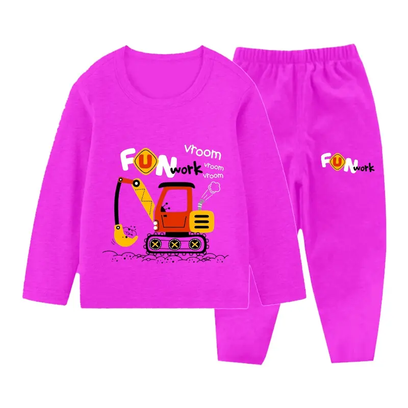 Setelan Piyama Anak Excavator Lengan Panjang / Baju Tidur Lengan Panjang Anak Cewek Cowok 3