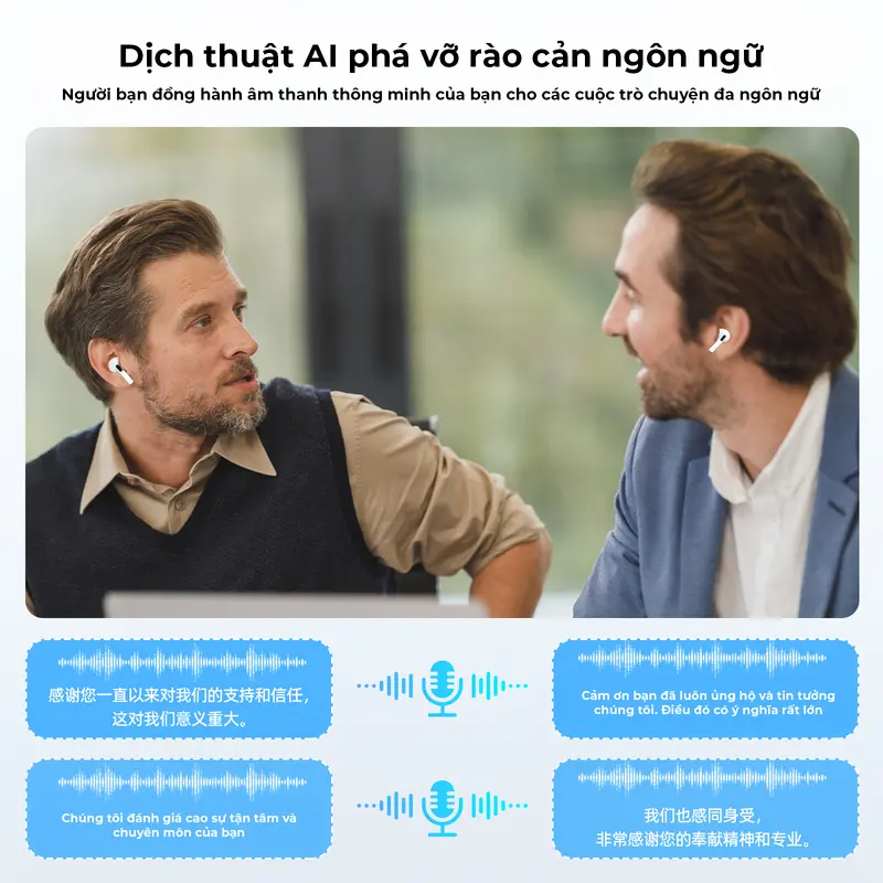 [GOOJODOQ] Tai nghe phiên dịch AI, Tai nghe Bluetooth không dây, Bluetooth 5.3, Khử tiếng ồn môi trường, Loa 13,2mm, Pin 250mAh, Điều khiển cảm ứng, Thời lượng pin dài 1