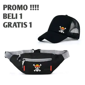 Topi dan Tas Pinggang Hitam dengan Promo Beli 1 Gratis 1 - Fashion