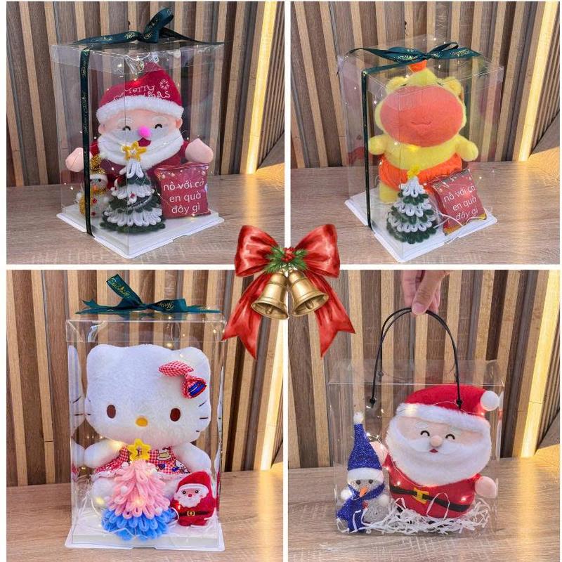 Sét quà tặng gấu bông. quà tặng gấu bông đựng trong hộp mika trong suốt .gấu bông quà tặng noel