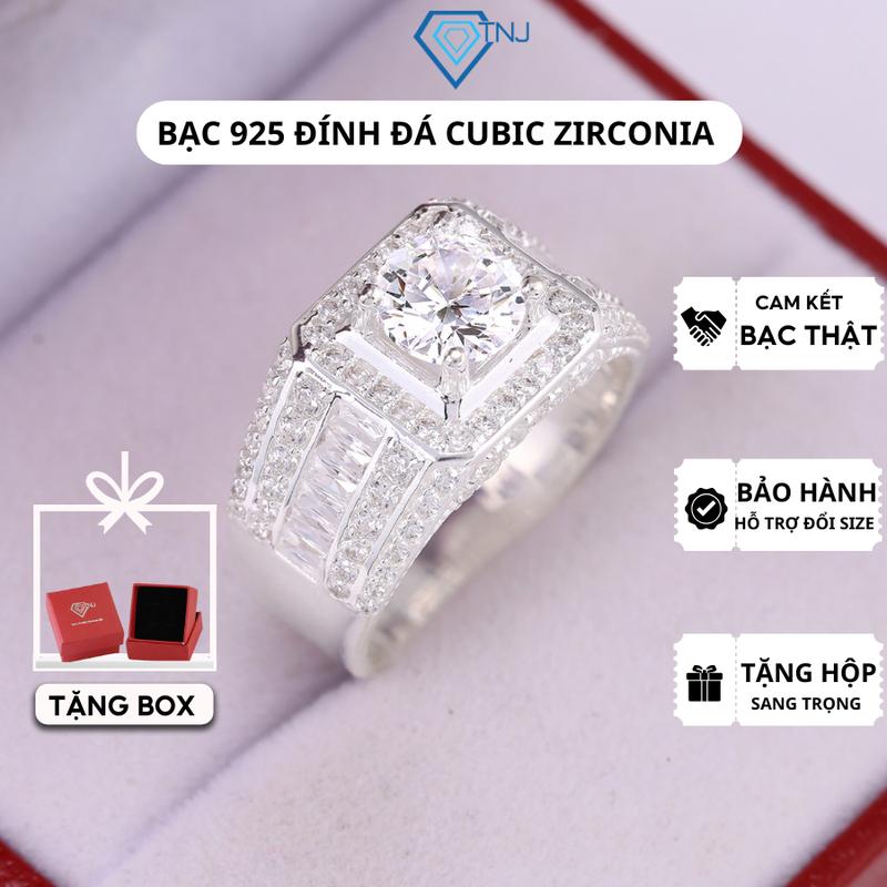 Nhẫn bạc nam đính đá bản vừa cao cấp NNA0820 - Trang Sức TNJ