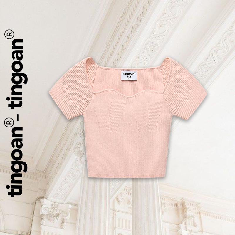   TINGOAN X AFF}- Áo len crop lửng ngắn tay cổ lượn viền DATE 