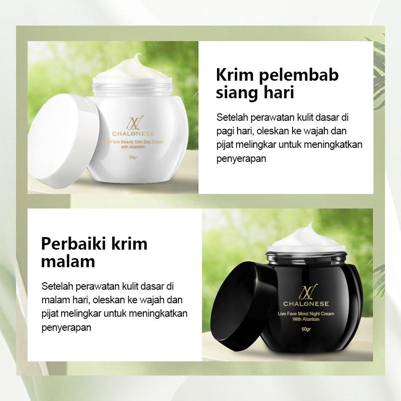 CHALONESE Paket Skincare Sunscreen Cream Moisturizer BPOM ( Sunscreen SPF 50Pa+++ + Day & NIght Cream) Pelembab Wajah Anti-UV Facial Hitam 2
