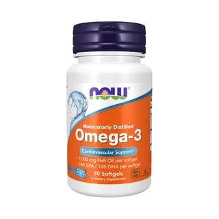 NOW Supplements, Omega-3 180 EPA / 120 DHA, Molecularly Distilled, Cardiovascular Support*, 30 Softgels