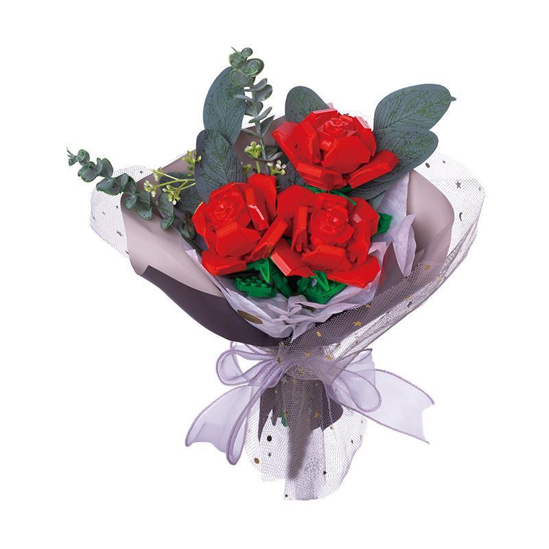 MINGDI Susun Balok Mawar Brick Bunga Bouquet DIY Mawar Nano Bricks Flower Romantis Block Buket Kecil Blok Anak Permainan valentine gift 9