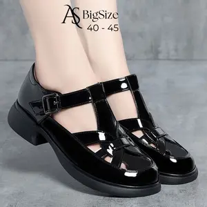 AS - 571 Hitam Glossy Sepatu Docmart Korean Jumbo 40.45 Sepatu Docmart Wanita Casual Formal Loafers Slip-on Kulit