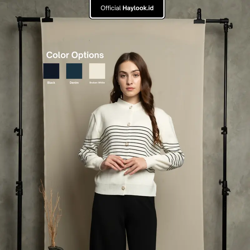 Haylook.id Millie Cardy Strip - Basic Cardigan Top Outer Wanita Knitwear - atasan kardigan Baju  Tangan Panjang 0