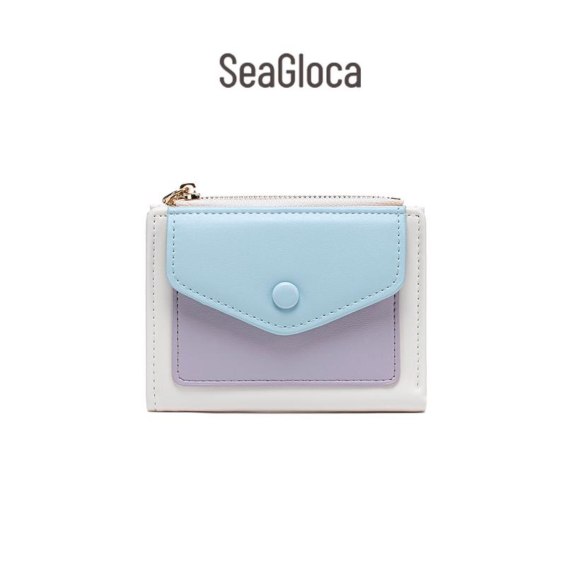 Ví Gập Đôi SeaGloca Màu Tương Phản Dây Kéo Dung Lượng Lớn Dành Cho Nữ No.1598