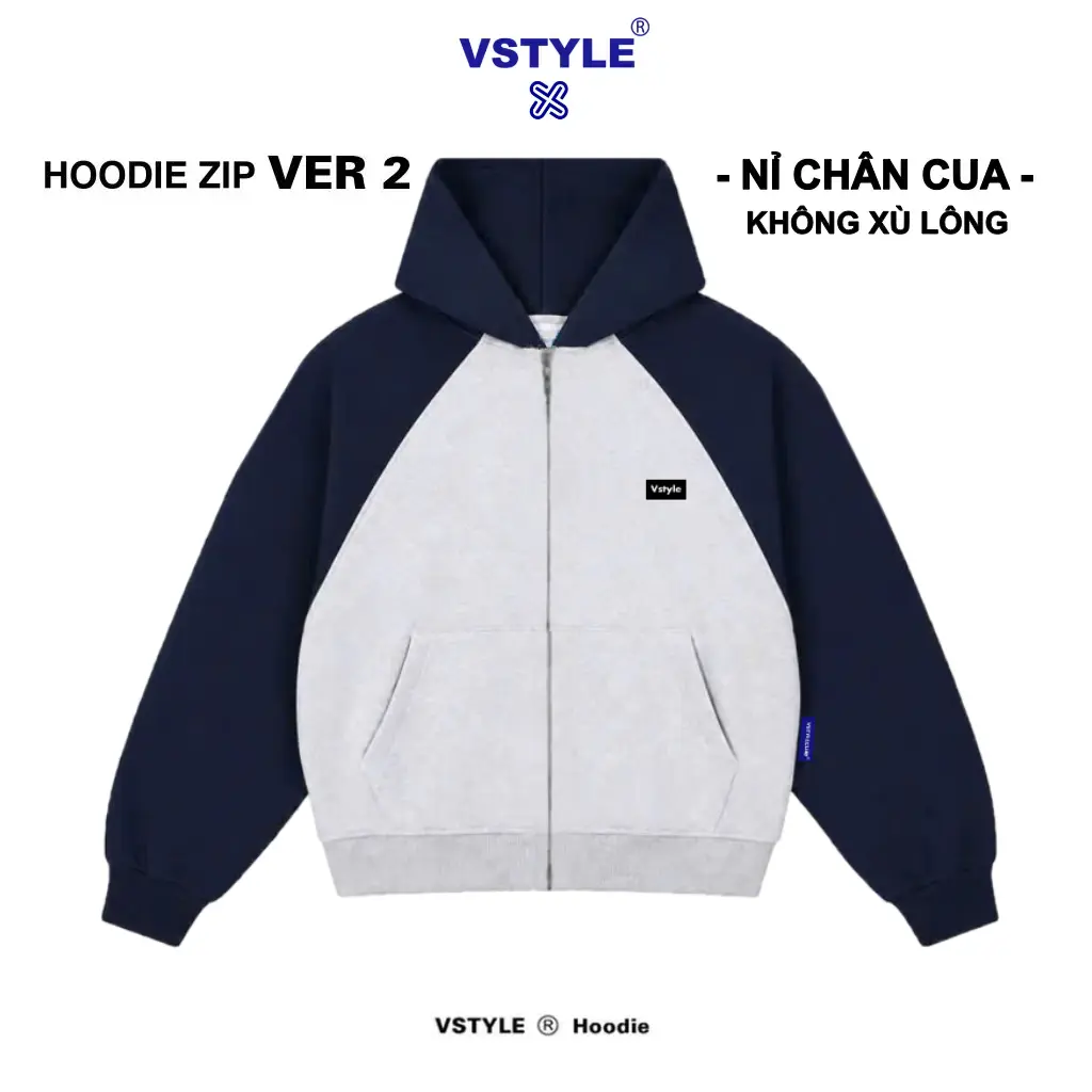 VSTYLE – [KHÔNG XÙ LÔNG-NỈ CHÂN CUA] Áo Hoodie Zip Phối Tay Ver.2 Chân Cua Logo Vstyle Unisex , Áo Khoác Ngoài ,Áo Khóa Kéo ,Áo Chống Nắng Nam Nữ Local Brand