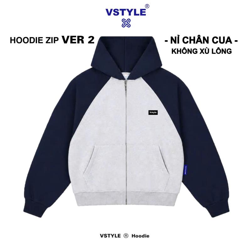 VSTYLE - [KHÔNG XÙ LÔNG-NỈ CHÂN CUA] Áo Hoodie Zip Phối Tay Ver.2 Chân Cua Logo Vstyle Unisex , Áo Khoác Ngoài ,Áo Khóa Kéo ,Áo Chống Nắng Nam Nữ Local Brand