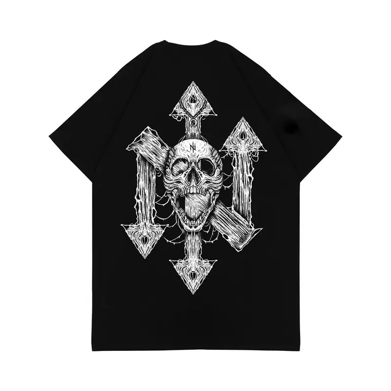 【100% Katun 20s】Skeleton T-shirt Atasan Baju Kaos Oversize Pria Hitam Dewasa Distro Lengan Pendek Keren Premium Street Style Round Neck C084 Motif Cowok Santai 4