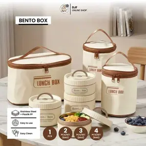 Kotak Makan Portable Bento box Lunch Box dengan Tas Thermal Anti Bocor Set 2/3/4 Pcs untuk Bekal Sekolah & Kantor