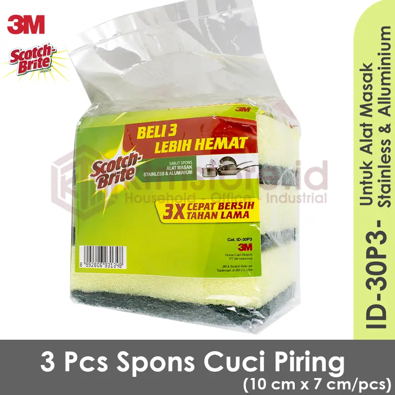 3M Scotch Brite 3 Pcs Sabut Spons Hijau Cuci Piring ID 30P3 5