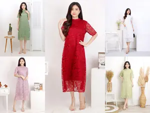 Midi Dress Pesta Kondangan Brokat LOLI / Party Dress Brukat Wanita Gereja Bridesmaid Natal